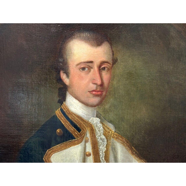 A Georgian Statement Piece for the Interior This distinguished mid-18th-century oil portrait depicts Captain Sir Gamaliel...