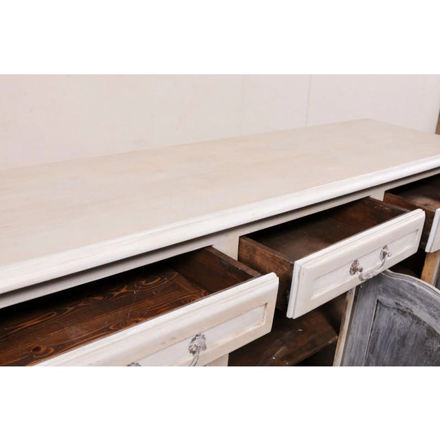 French Painted Wood Buffet with Arched Doors For Sale - Image 10 of 12