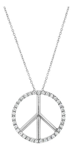 Diamond Peace Necklace .35cttw 14k White Gold 16"