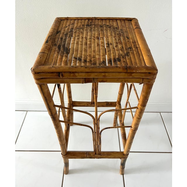 Wood Tall Tortoise Rattan Bamboo Plant Stand For Sale - Image 7 of 10