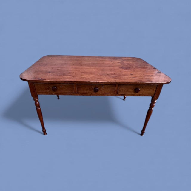 Wood 19th Century American Farm Table With Six Drawers and Turned Legs, Circa 1850 For Sale - Image 7 of 11