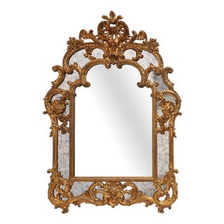 Rococo Style Gilt Mirror with Marbled Glass Border from Deknudt, Belgium, 1974 For Sale