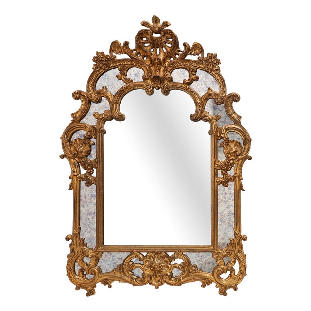 Rococo Style Gilt Mirror with Marbled Glass Border from Deknudt, Belgium, 1974 For Sale