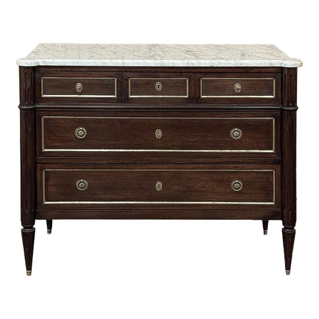 Antique French Louis XVI Mahogany Commode With Carrara Marble For Sale