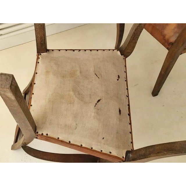Set of Vintage French Chairs in Leather and Oak, 1950 For Sale - Image 11 of 13