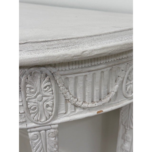 Late 19th Century Louis XVI Ornately Carved Wood Demi-Lune With White Gesso Finish For Sale - Image 4 of 8