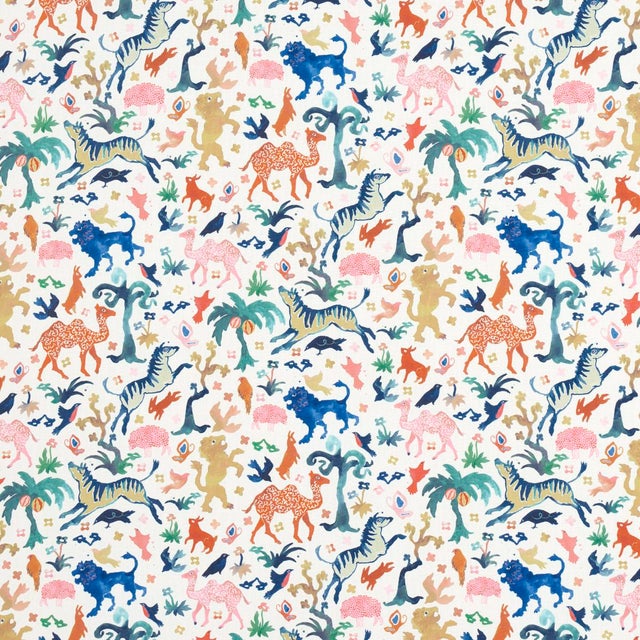 SAMPLE - Schumacher X Happy Menocal Beasts Indoor/Outdoor Fabric In Multi On Ivory For Sale