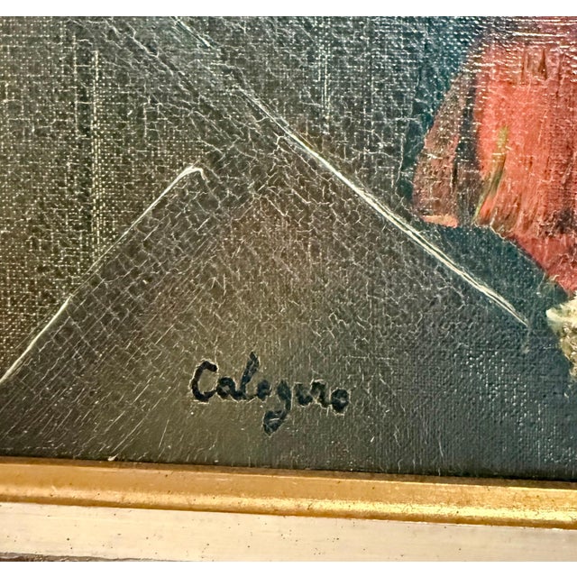 Jean Calogero, Mod Italian Surrealist Oil Painting Jean Calogero Big Eyed Girl, Victorian Party For Sale In Miami - Image 6 of 9