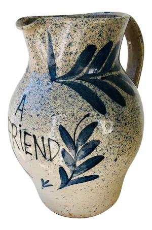 Vintage 1980s “A Friend” Saltglaze Stoneware Pottery Pitcher