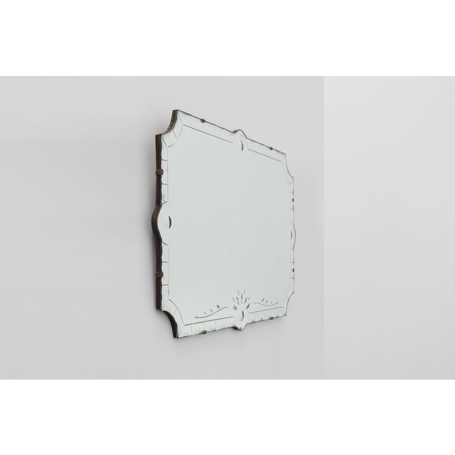 French Venetian Style Frameless Mirror with Bevelled Border and Engraved Floral Motif, 1920 For Sale - Image 3 of 11