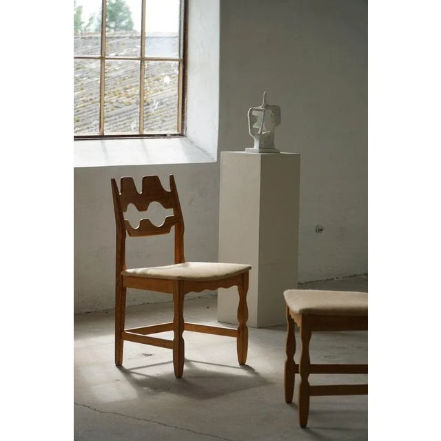 Wood Mid-Century Modern Chairs in Oak & Hessian attributed to Henning Kjærnulf, 1950s, Set of 6 For Sale - Image 7 of 18