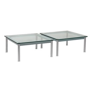 LC-10 Coffee Tables in Light Blue Glass by Le Corbusier for Cassina, 1960s, Set of 2 For Sale