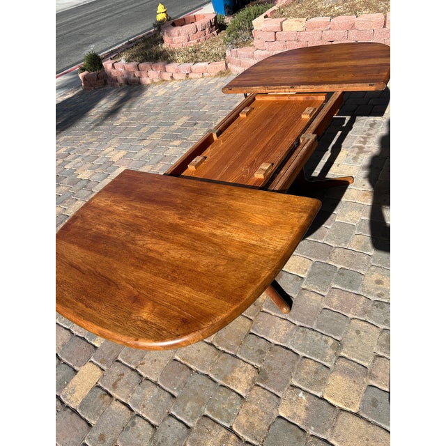 Mid 20th Century Glostrup Møbelfabrik Danish Teak Pedestal Extension Dining Table For Sale In Las Vegas - Image 6 of 14