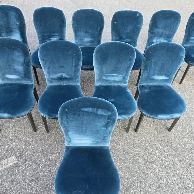 Dessin Fournir Companies Set of 12 French Moderne Blue Velvet Upholstered Dining Chairs For Sale - Image 10 of 15