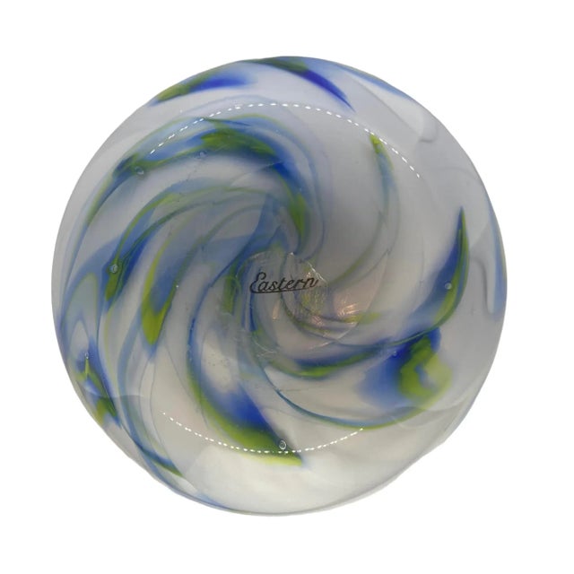 Vintage Hand Blown Blue Green White Swirled Art Glass Vase by Eastern Art Glass For Sale - Image 9 of 13