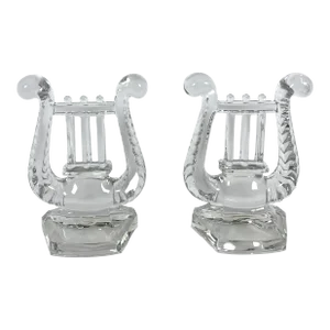 Pair of Crystal Bookends, Harp Shaped