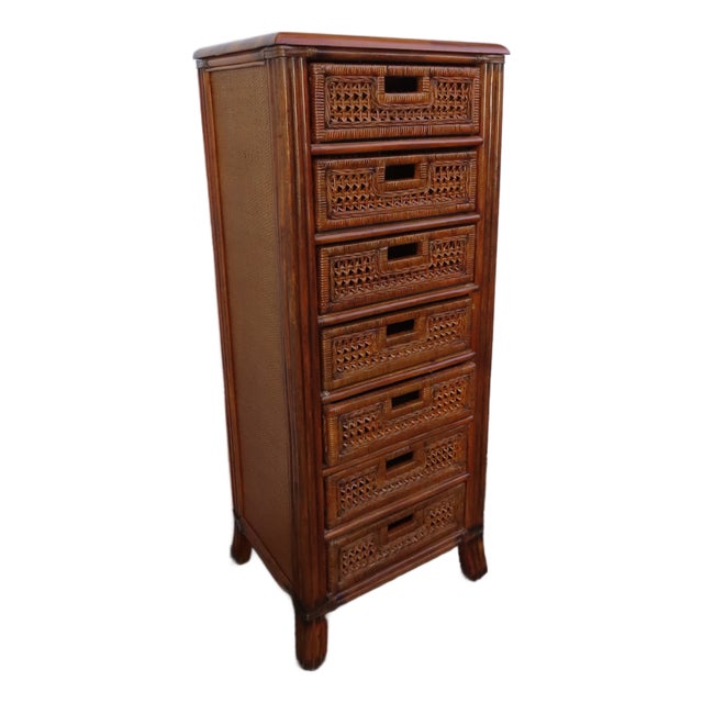 Hollywood Regency Woven Wicker Tall Narrow Lingerie Jewelry Chest 6302 For Sale