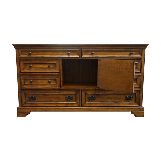 Early 21st Century Aspenhome White Oak Contemporary Modern Spanish Revival 68" Triple Door Dresser For Sale - Image 5 of 14