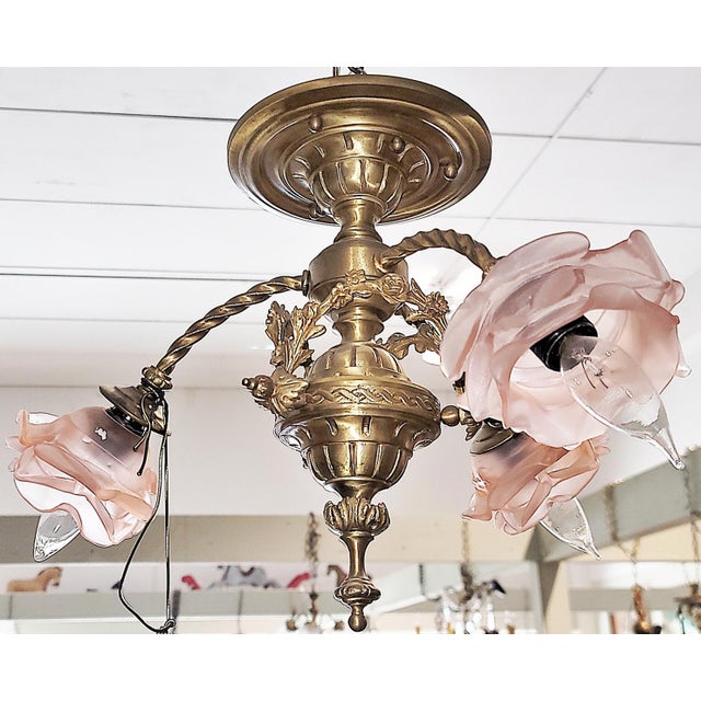 1920s French Gilt Gold Bronze Dore' Ceiling Chandelier For Sale In West Palm - Image 6 of 6