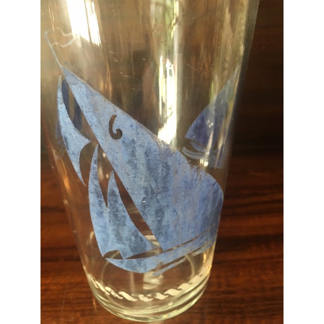 1930s 1930s Art Deco Clear Glass Cocktail Shaker With Blue Transferware Sailboat Design For Sale - Image 5 of 9