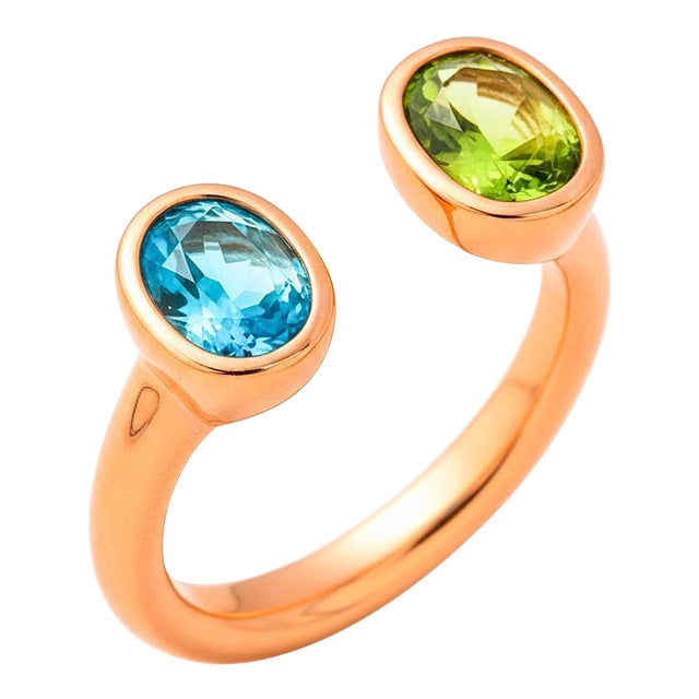 Toi Et Moi Gemstone Ring: Topaz and Peridot, Size 6.75 For Sale