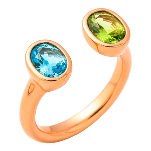 Toi Et Moi Gemstone Ring: Topaz and Peridot, Size 6.75