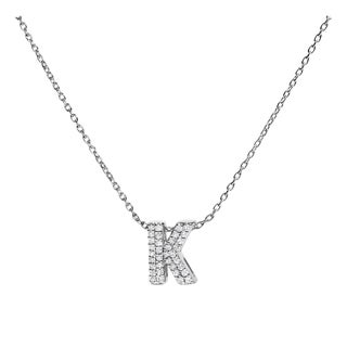 10K White Gold Diamond Accent "K" Initial Bubble Pendant Necklace For Sale