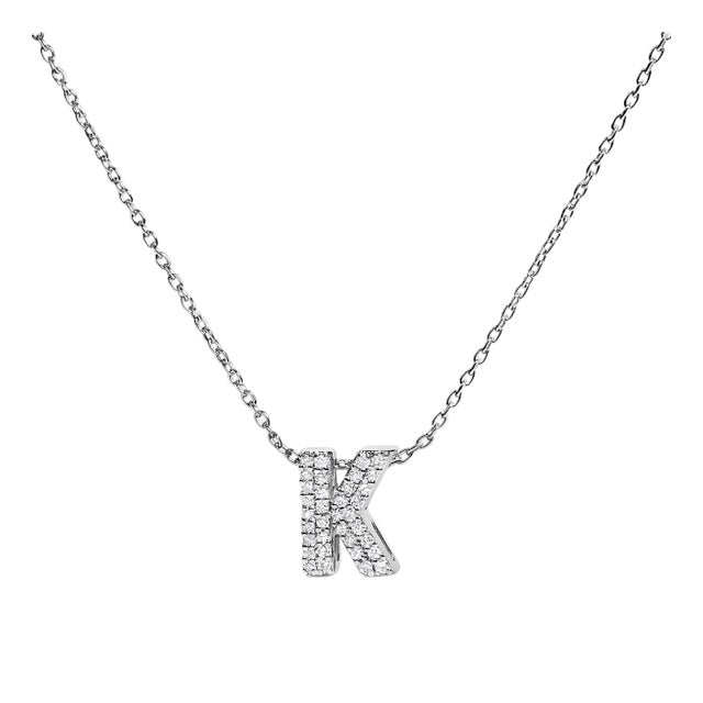 10K White Gold Diamond Accent "K" Initial Bubble Pendant Necklace For Sale