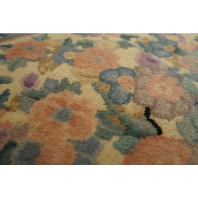 Ecru 1920s Tan Ecru Medallion Antique Chinese Art Deco Carpet 4' X 6' 9'' Knotted Wool Rug For Sale - Image 8 of 12