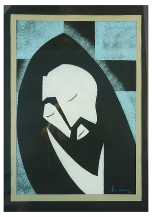 Sylvie Le Roy, Stylized Face of Jesus Christ, 1970s, Mixed Media Painting