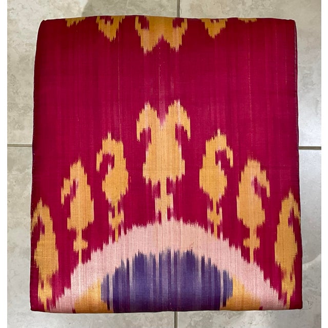 Antique Solid Wood Footstool / 19th-Century Silk Ikat /Artisan Statement Piece For Sale - Image 13 of 16