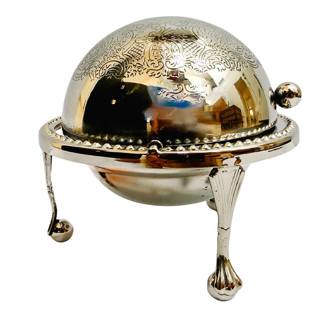 Victorian Mid 20th Century English Silver-Plated Roll Top Caviar / Butter Dish With Glass Liner - Caviar Server For Sale - Image 3 of 12