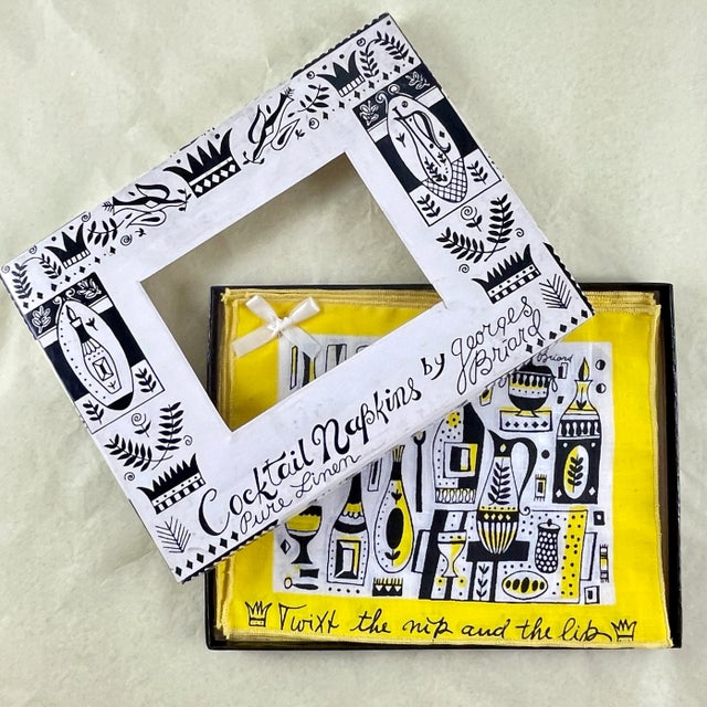 Textile George Briard Cocktail Napkins -Twixt the Nip & the Lib, S/8 Boxed For Sale - Image 7 of 12