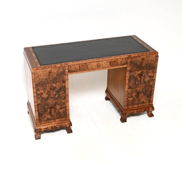 Art Deco Burr Walnut Desk with Leather Top, 1930 For Sale - Image 11 of 11