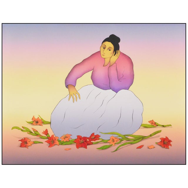 Figurative 1990s Wild Flowers Figurative Pink. Lithograph R. C. Gorman For Sale - Image 3 of 7