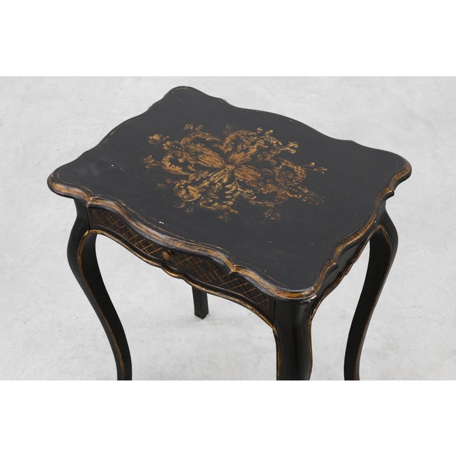 19th Century Black Wooden Side Table with Drawer, France For Sale - Image 3 of 16