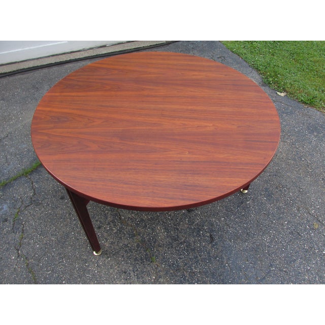 Jens Risom Mid Century Round Three Legged Dining Table in Walnut by Jens Risom For Sale - Image 4 of 10