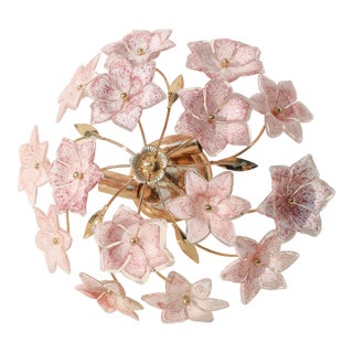 Vintage Murano Ceiling Light Pink Flowers, 1970s For Sale