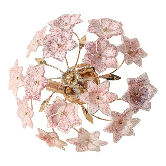Vintage Murano Ceiling Light Pink Flowers, 1970s For Sale