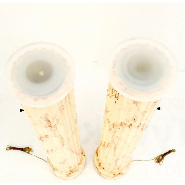 Mid-Century Modern Pair of Mid-Century Modern Faux Decorated Columns Lighted Pedestals Floor Lamps For Sale - Image 3 of 13