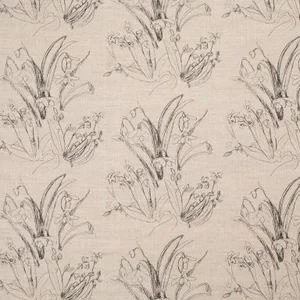 Blueprint Flower B&w on Natural Linen Fabric