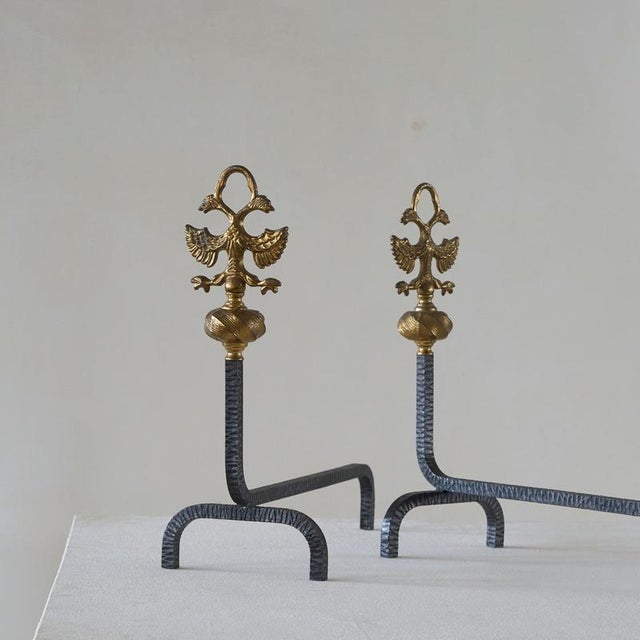 Large 19th Century Andirons in Brass with Birds, 1920s, Set of 2 For Sale - Image 12 of 13
