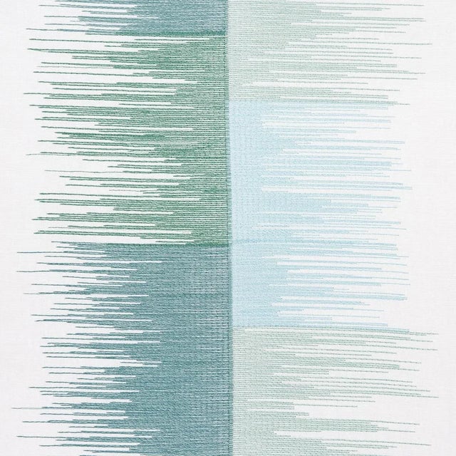 Traditional Sample - Schumacher Sunburst Stripe Embroidery Fabric, Mineral For Sale - Image 3 of 4