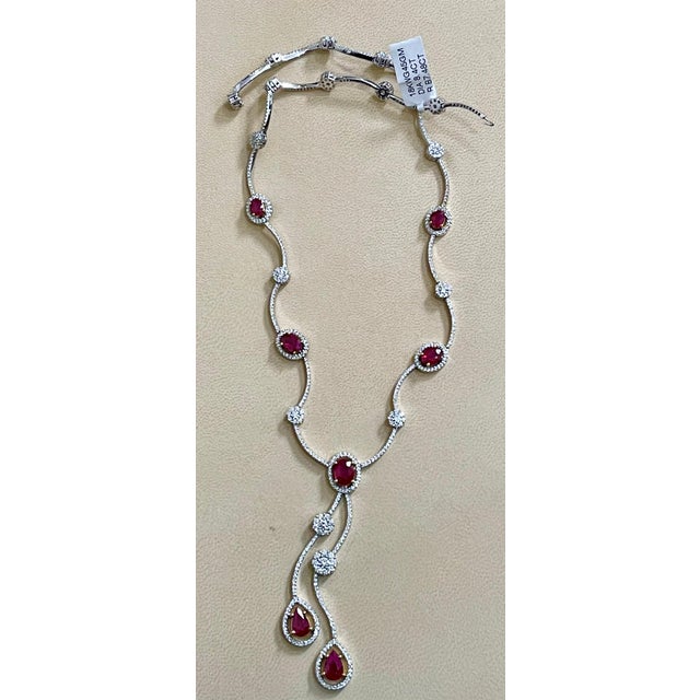 AGI Certified Natural Burma Ruby and Diamond Necklace 18 Karat White Gold For Sale - Image 9 of 18