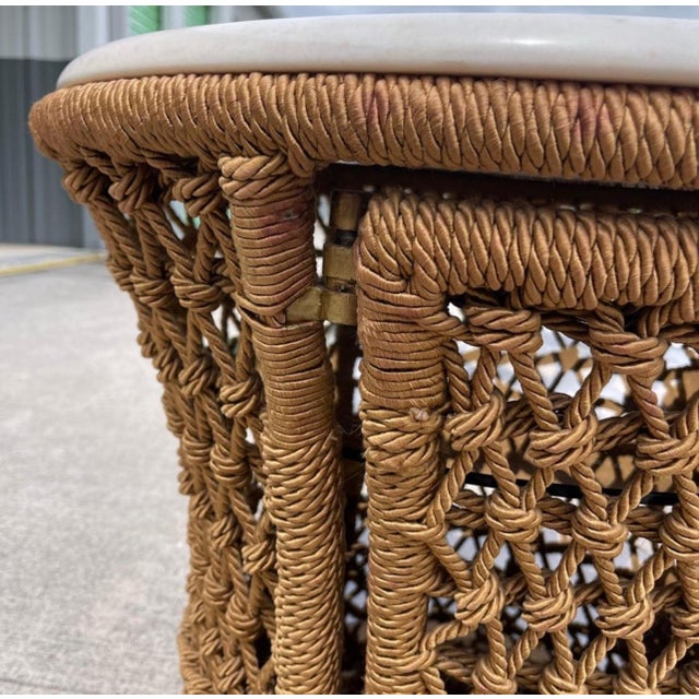 Mid 20th Century Marzio Cecchi Studio Most Rope Travertine Top Side Tables or Nightstands, a Pair For Sale - Image 5 of 12