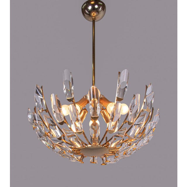 Chandelier Crystal Glass & Gilt Brass from Stilkronen, Italy, 1970s For Sale - Image 4 of 8