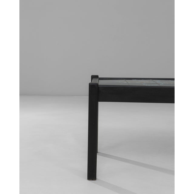 20th Century French Wood Black Patinated Coffee Table With Leaf Ceramic Top For Sale - Image 18 of 18