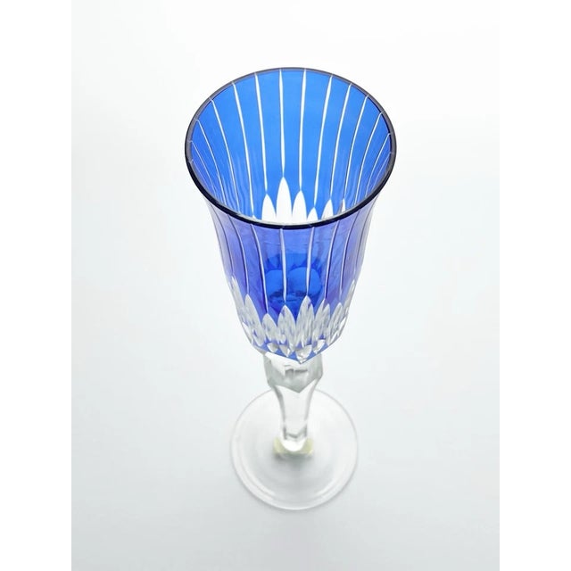 1980s Towle Set of 3 Crystal Cobalt Blue, Ruby & Burgundy Fluted Champagne Glasses For Sale - Image 9 of 11
