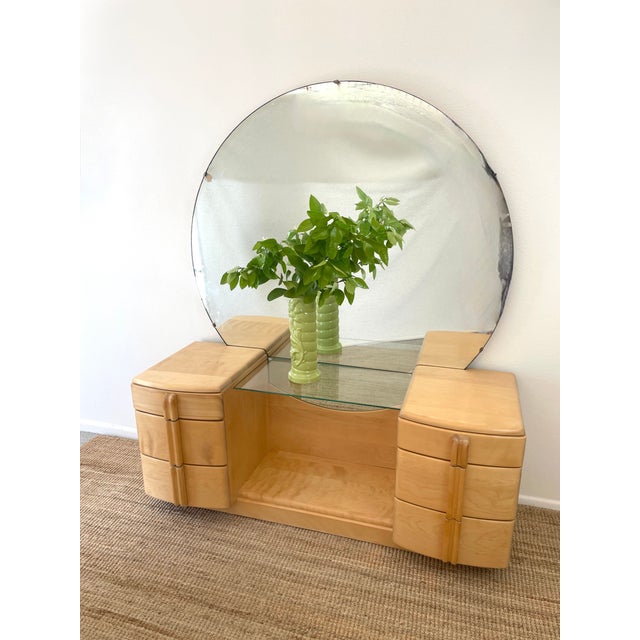 Tan Vintage 1930s Heywood Wakefield Airflow Vanity Dressing Table Art Deco / Mid Century Modern Style For Sale - Image 8 of 18