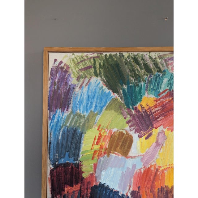 Mid-Century Modern 'Amidst the Bloom' Vintage Original Abstract Painting, Framed For Sale - Image 6 of 11